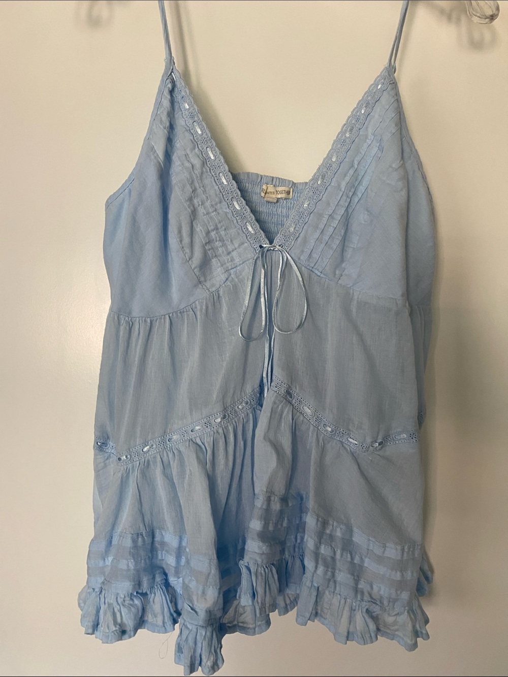 Light Blue Sheer Flowy Cotton Ribbon Cami Zara Abercrombie Hollister Beach Vibe